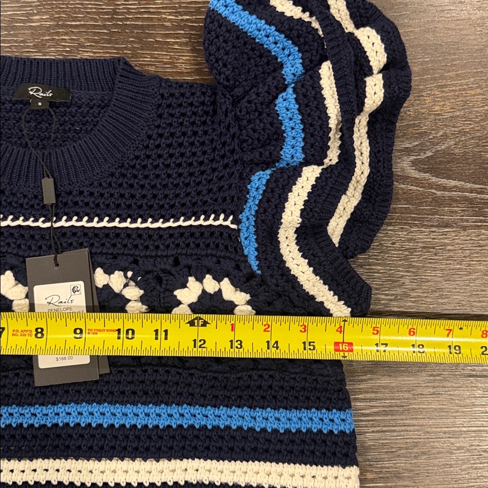 NWT Rails Penelope Crochet Top Sweater Blue Navy  
Striped Size S Flutter Sleeve - Picture 10 of 13